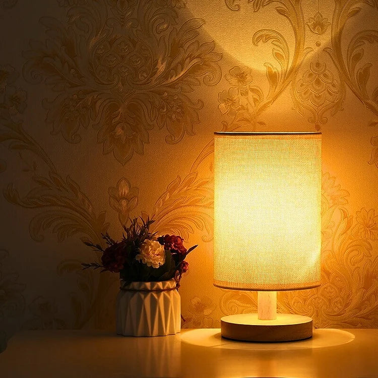 Lampe de table en bois et lin avec télécommande LED