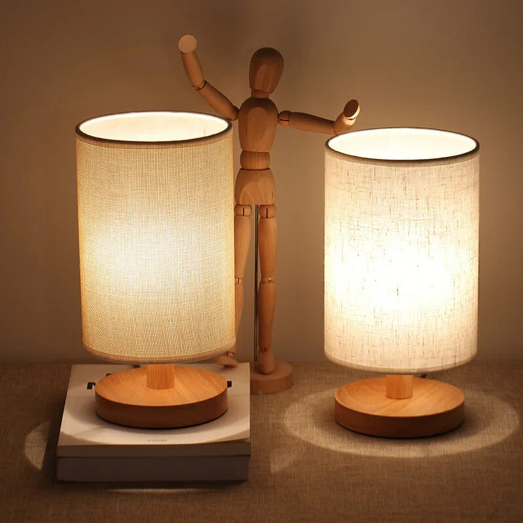 Lampe de table en bois et lin avec télécommande LED