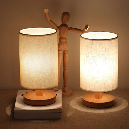 Lampe de table en bois et lin avec télécommande LED