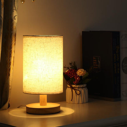 Lampe de table en bois et lin avec télécommande LED
