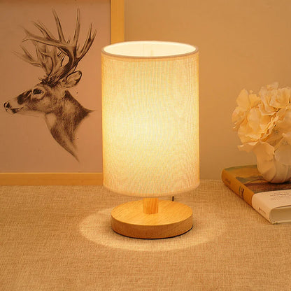 Lampe de table en bois et lin avec télécommande LED