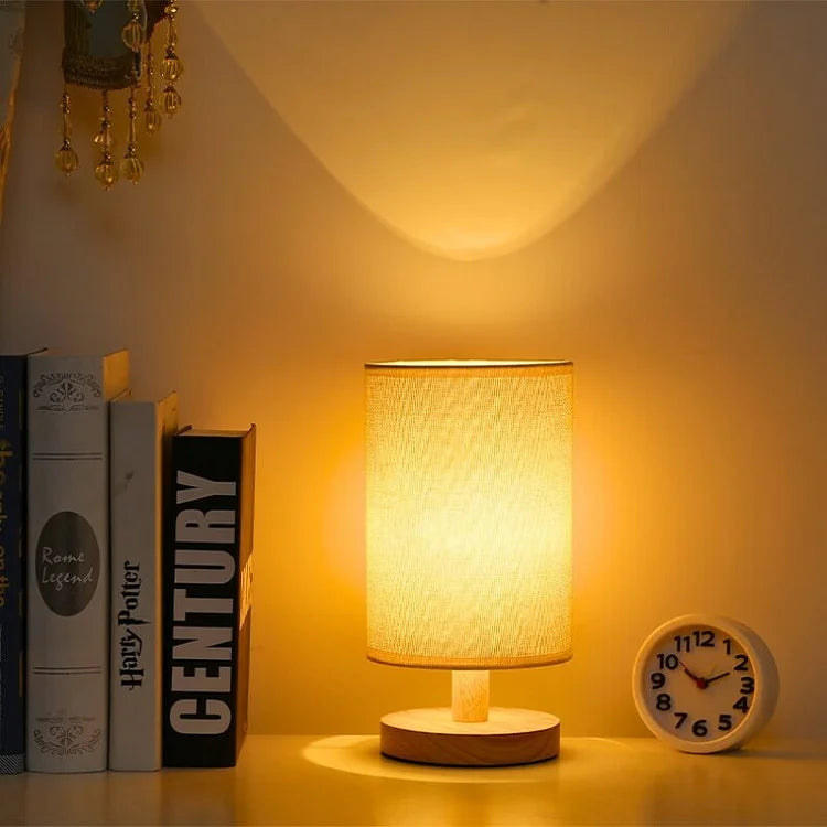 Lampe de table en bois et lin avec télécommande LED