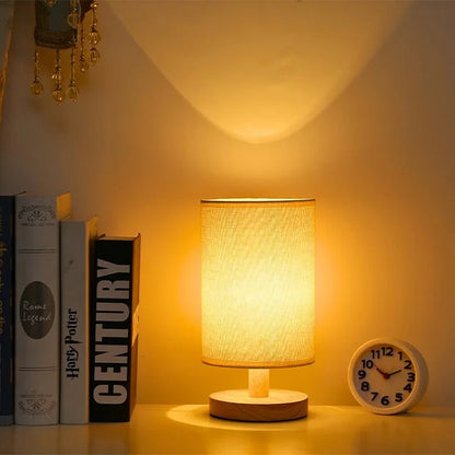 Lampe de table en bois et lin avec télécommande LED