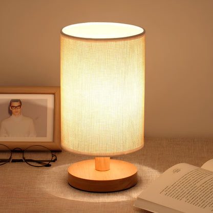 Lampe de table en bois et lin avec télécommande LED