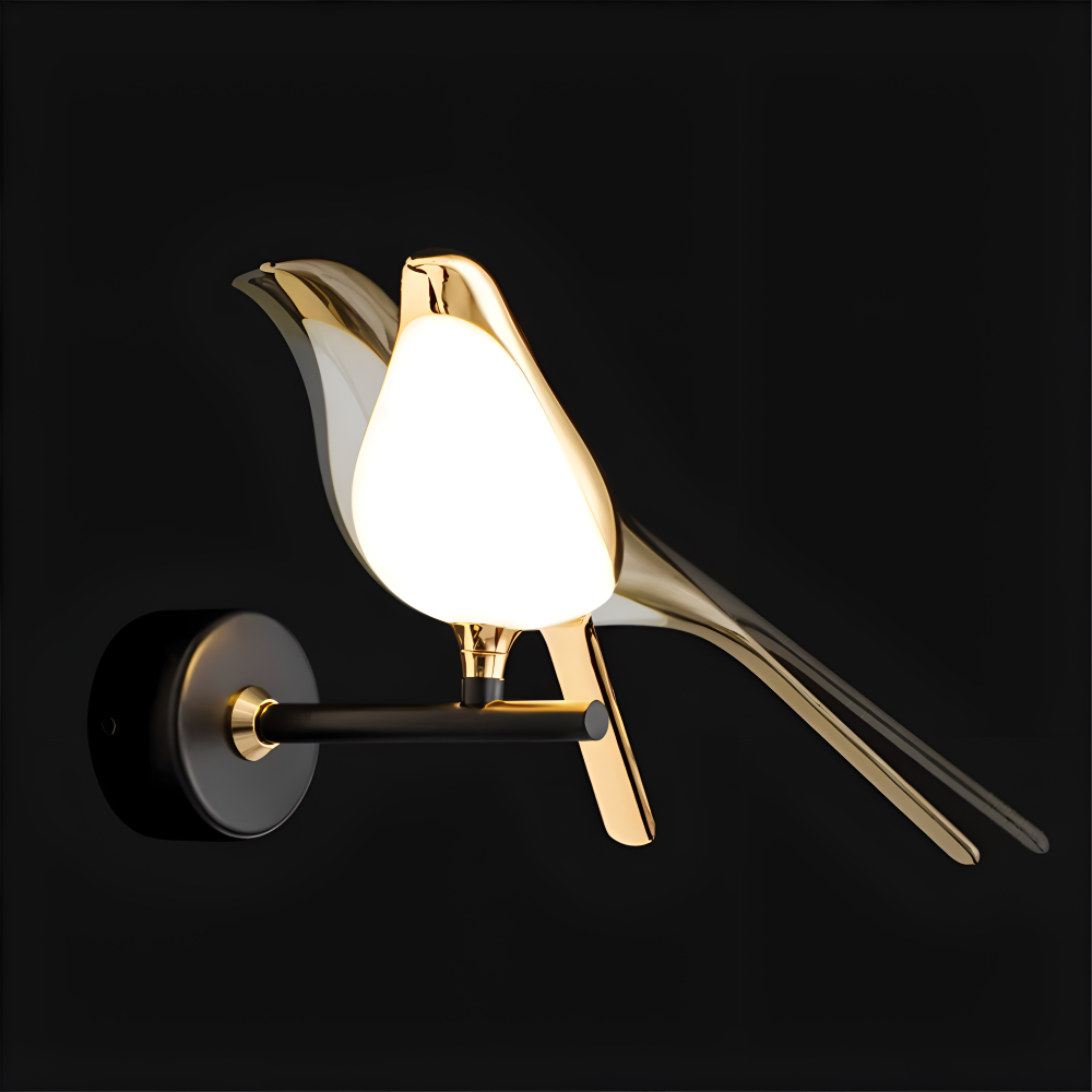 Applique murale dorée oiseau LED rotative