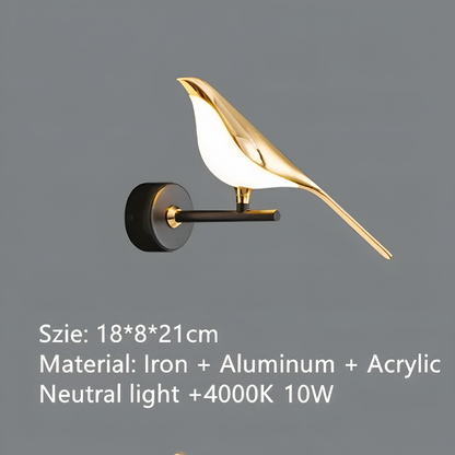 Applique murale dorée oiseau LED rotative