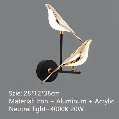 Applique murale dorée oiseau LED rotative