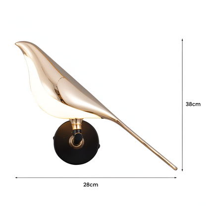 Applique murale dorée oiseau LED rotative