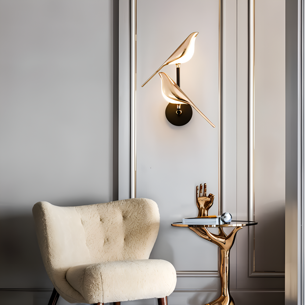 Applique murale dorée oiseau LED rotative