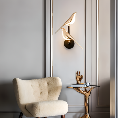 Applique murale dorée oiseau LED rotative