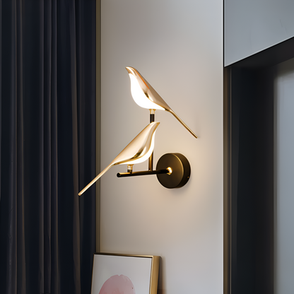 Applique murale dorée oiseau LED rotative