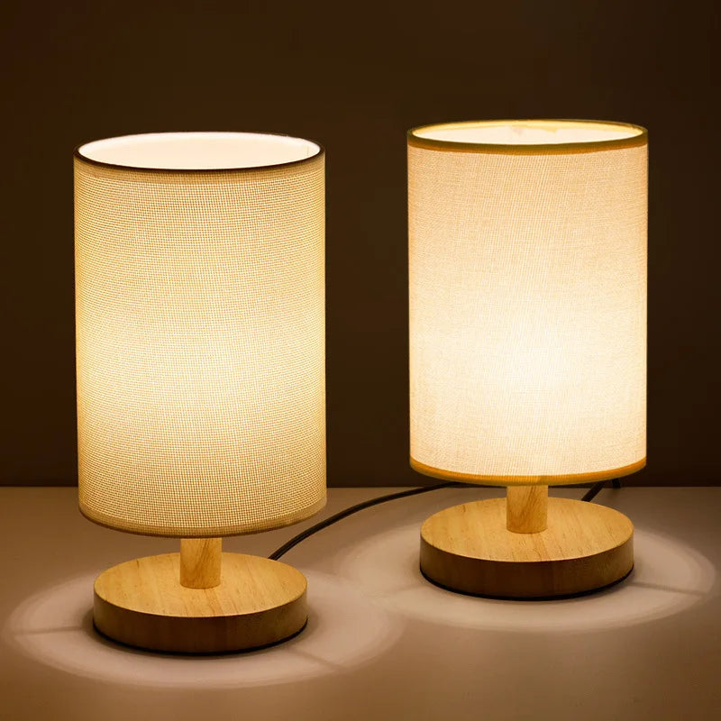 Lampe de table en bois et lin avec télécommande LED