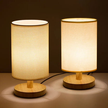 Lampe de table en bois et lin avec télécommande LED