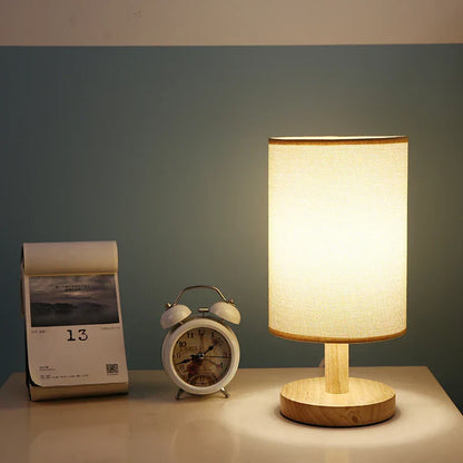 Lampe de table en bois et lin avec télécommande LED