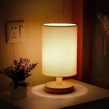 Lampe de table en bois et lin avec télécommande LED