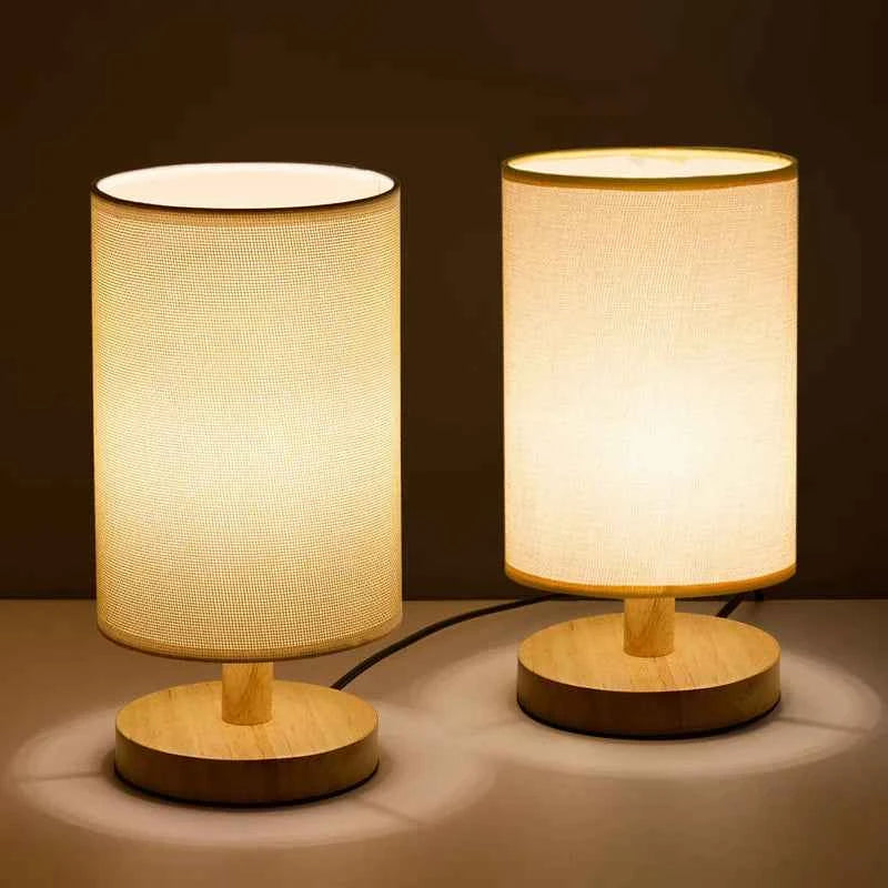 Lampe de table en bois et lin avec télécommande LED