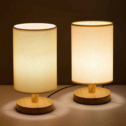 Lampe de table en bois et lin avec télécommande LED