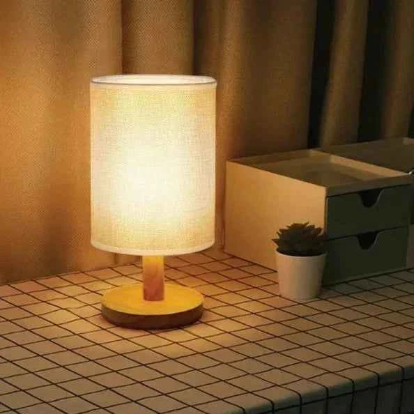 Lampe de table en bois et lin avec télécommande LED