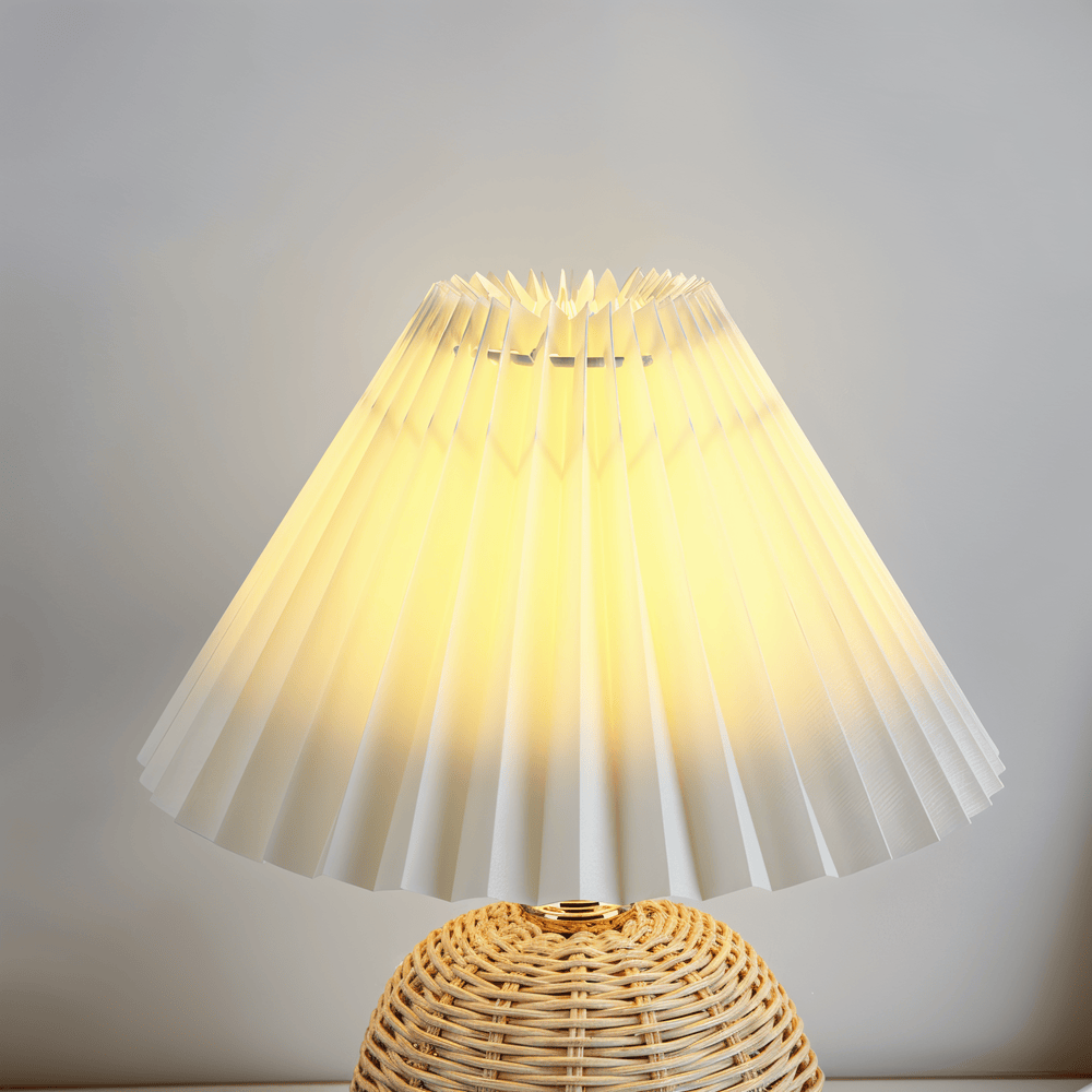 Lampe de table en rotin rétro avec abat-jour plissé