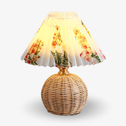 Lampe de table en rotin rétro avec abat-jour plissé