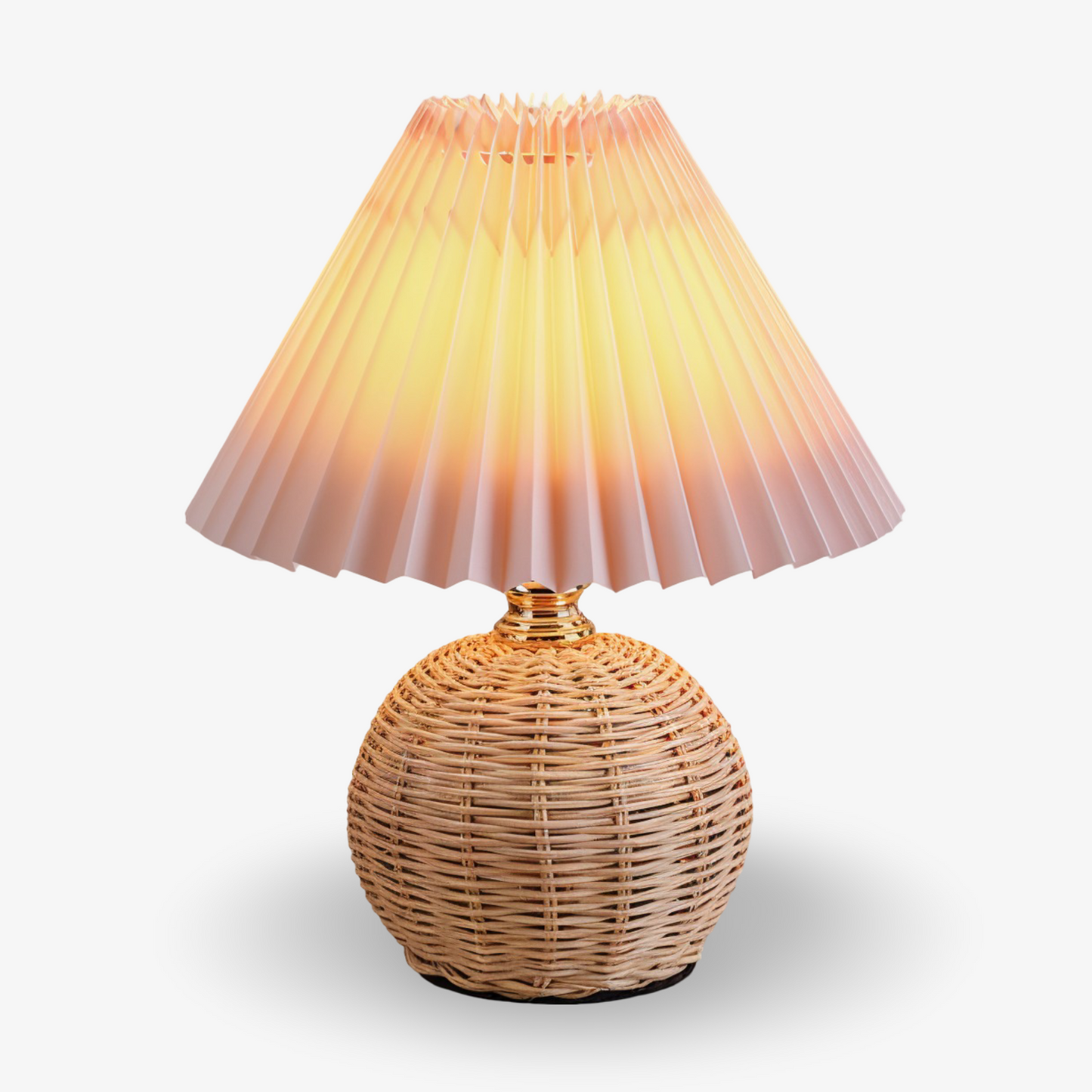 Lampe de table en rotin rétro avec abat-jour plissé
