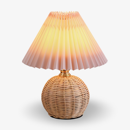 Lampe de table en rotin rétro avec abat-jour plissé