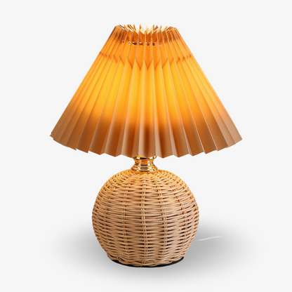 Lampe de table en rotin rétro avec abat-jour plissé