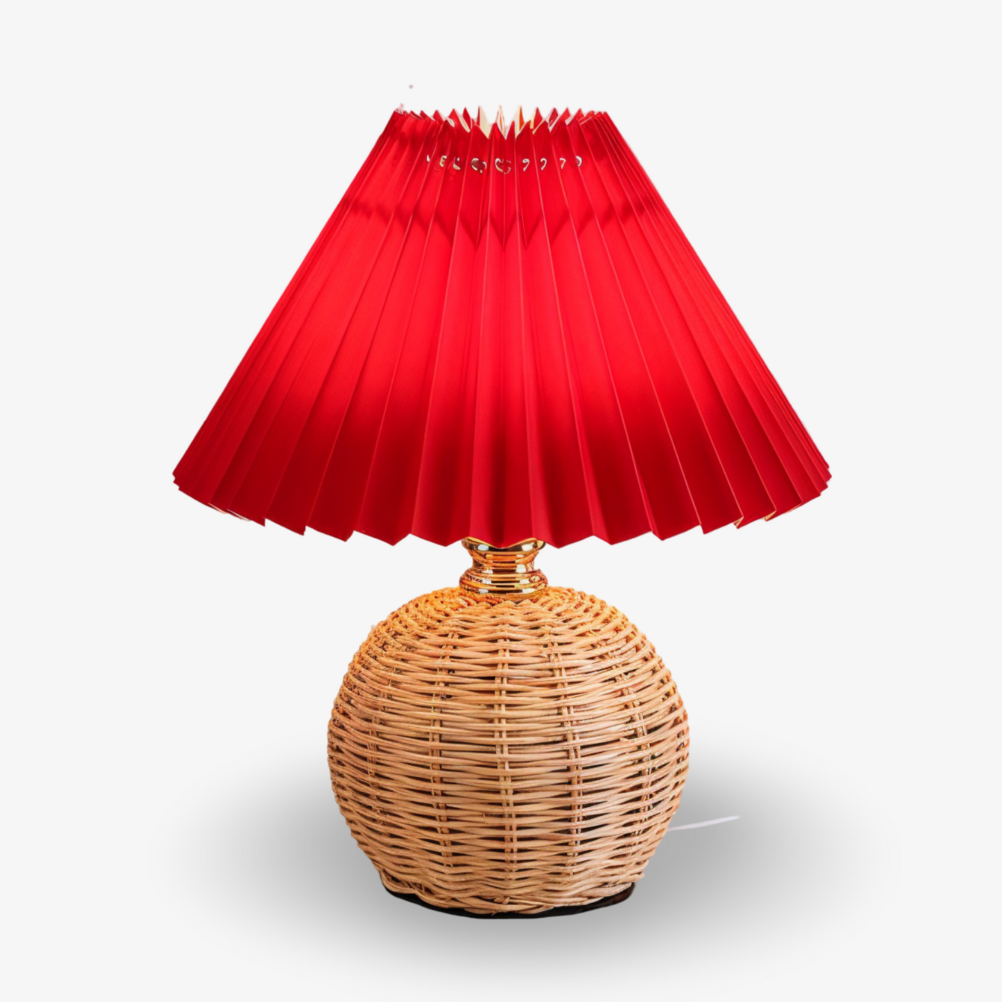 Lampe de table en rotin rétro avec abat-jour plissé