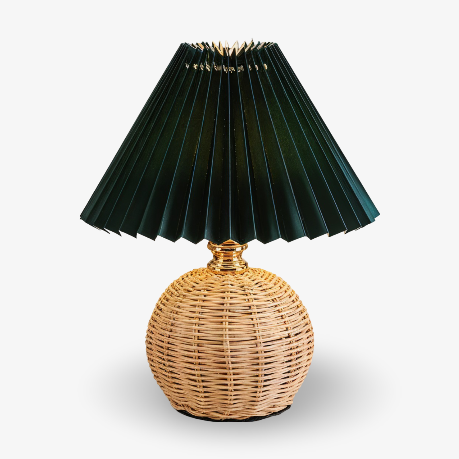 Lampe de table en rotin rétro avec abat-jour plissé