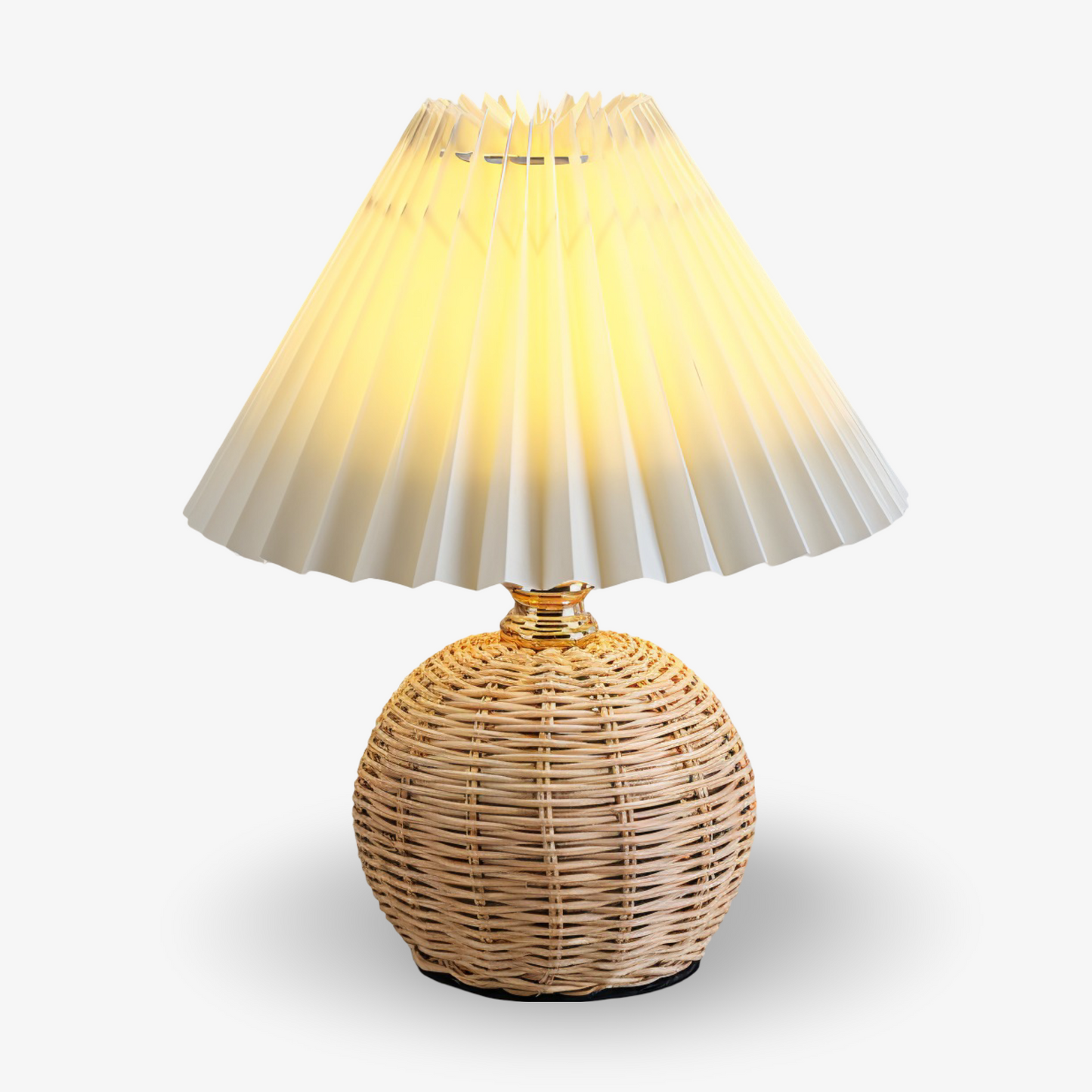 Lampe de table en rotin rétro avec abat-jour plissé