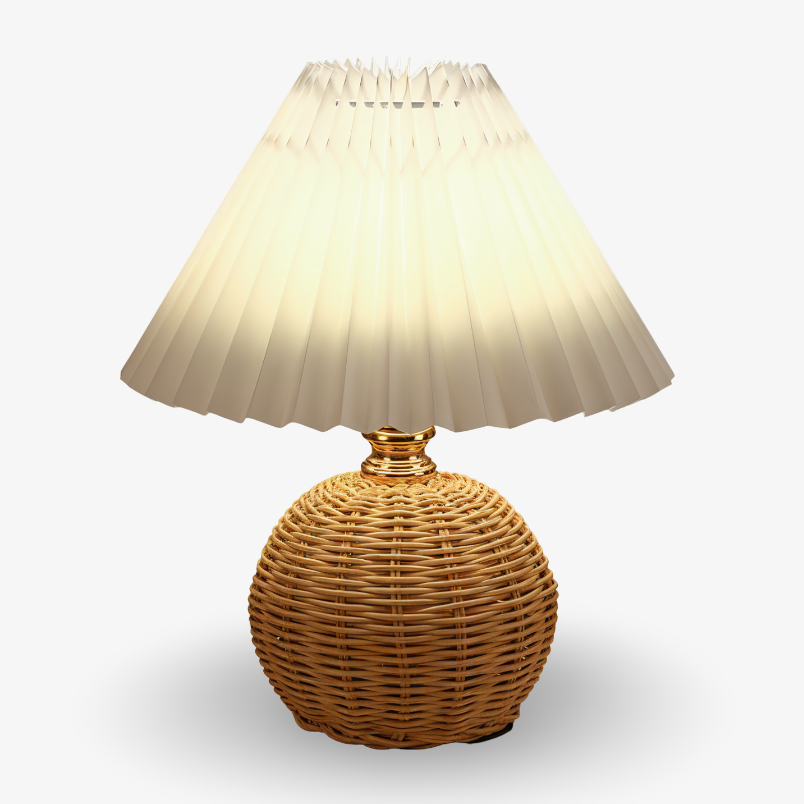 Lampe de table en rotin rétro avec abat-jour plissé